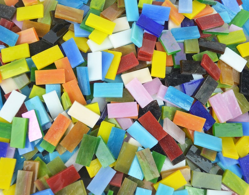 Lanyani 400 Pieces/17.6oz Rectangle Mosaic Tiles Stained Glass for Crafts and Home Decorations Assorted Colors Textures - Image 1